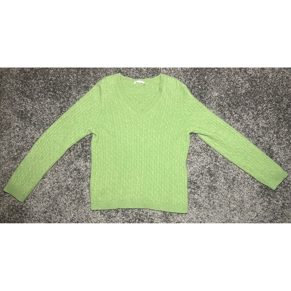 Two Ply 100%‎ Cashmere Green V-Neck Sweater Preloved Size Small See Measurements